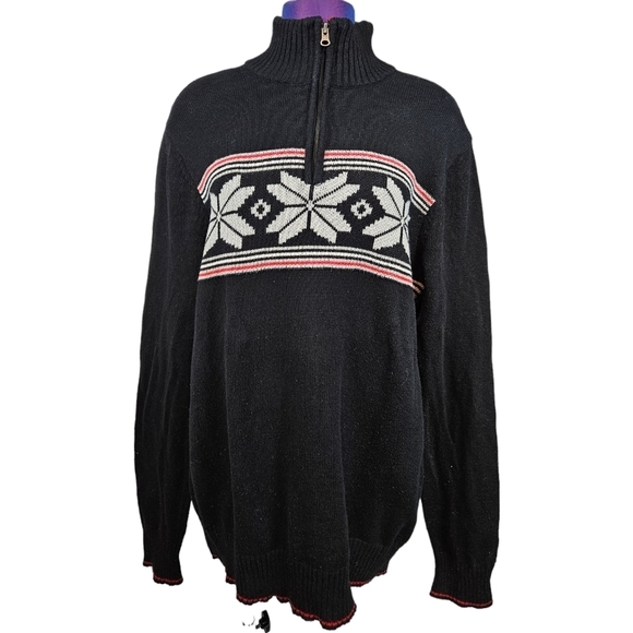 Eddie Bauer Black Nordic Snowflake Fair Isle 1/4 Zip Mock Neck Sweater Large O48 - Picture 9 of 10